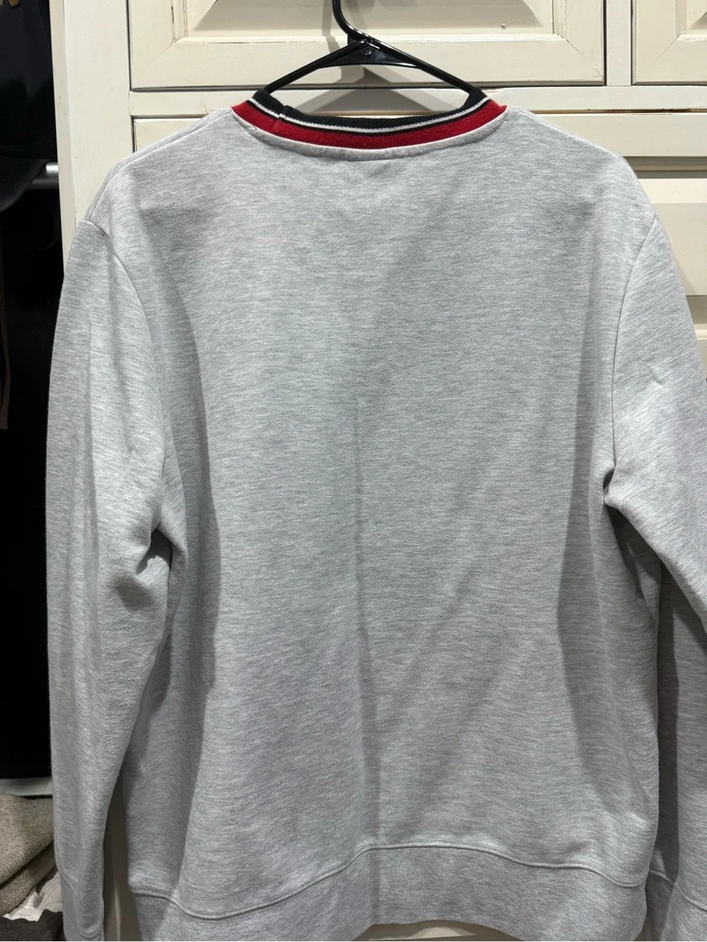 Women’s Light Gray Crewneck Sweater with Red Trim